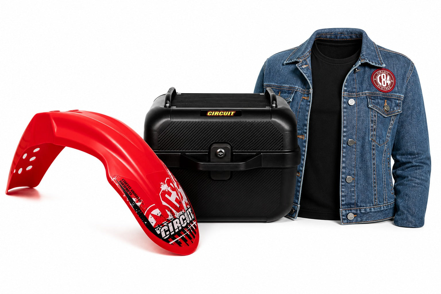 Kit Mãe na Estrada - Baú Urban x + Jaqueta Jeans Denim + Para-lamas Cool Fender