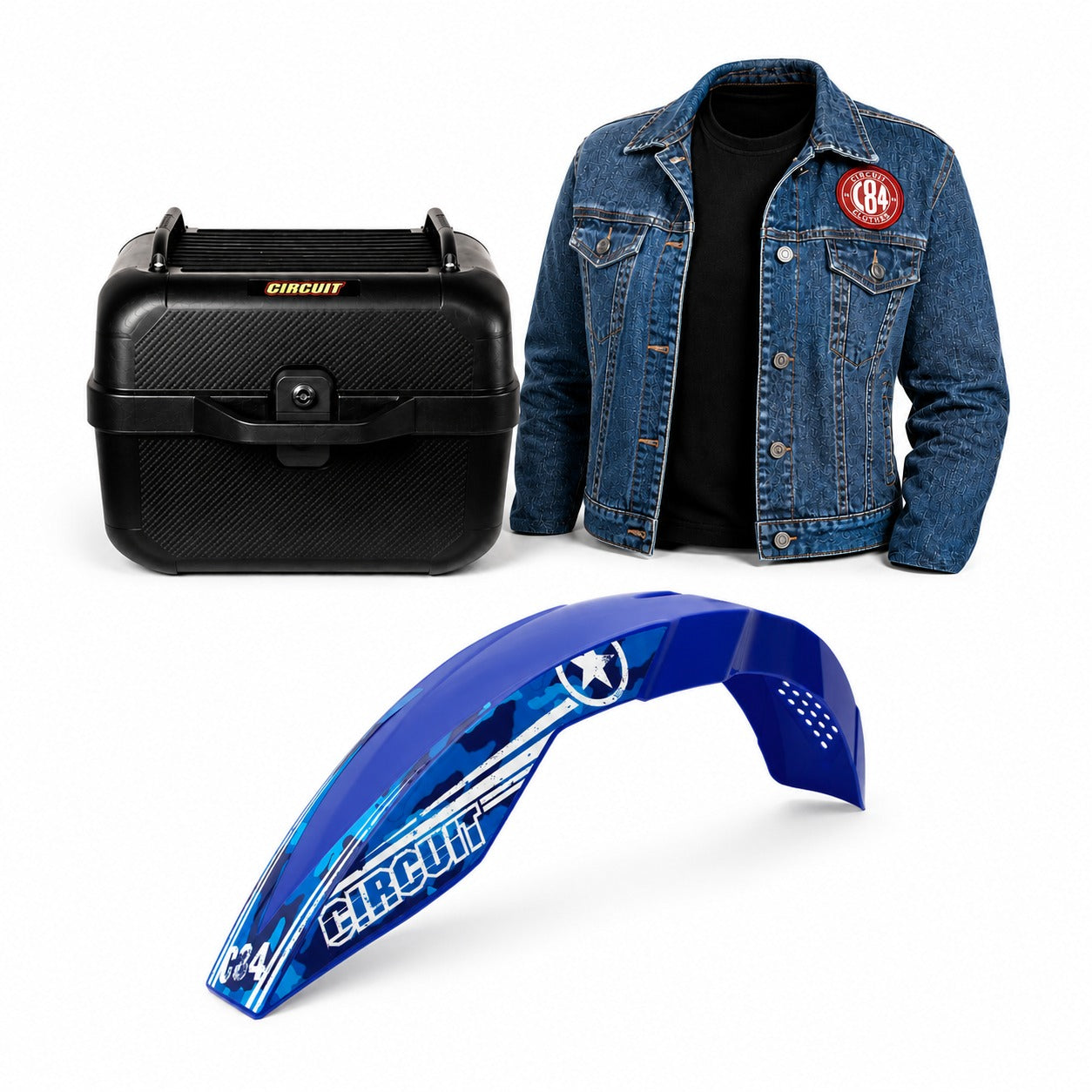 Kit Mãe na Estrada - Baú Urban X + Jaqueta Jeans Denim + Para-lamas Strike